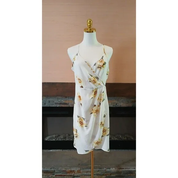 Floral Faux Wrap Spaghetti Strap Dress Women's XL Lightweight Tropical Beachy - Picture 4 of 10